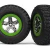 Traxxas Traxxas Tire & Wheel Assy, Glued (SCT, Chrome, Green Beadl