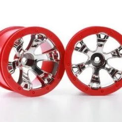 Traxxas Traxxas Wheels, Geode 2.2" (chrome, Red Beadlock Style) (1