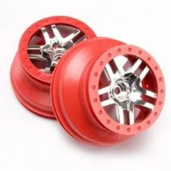 Traxxas Traxxas Wheels, Sct Split-Spoke, Chrome, Red Beadlock Styl