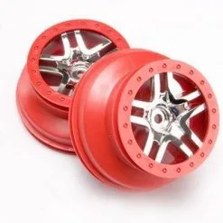 Traxxas Traxxas Wheels, SCT Split-Spoke, Chrome, Red Beadlock Styl